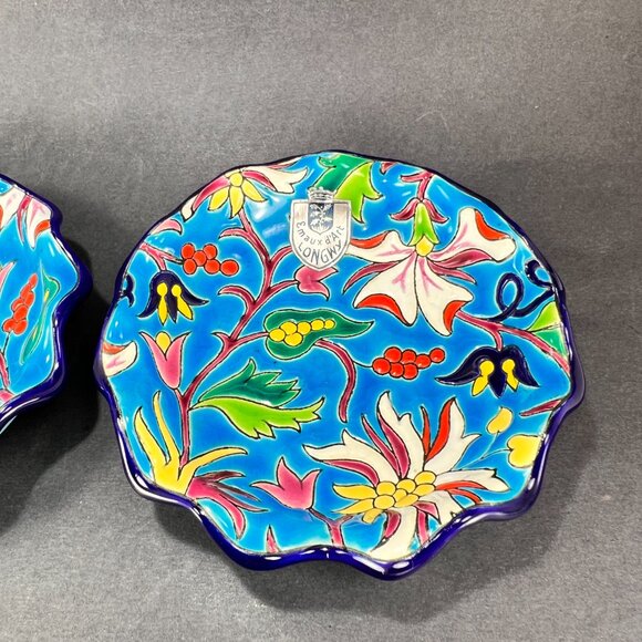 Vtg Emaux de Longwy Ceramic Pottery Blue Enameled Cloisonne Bowl France 30s - Picture 5 of 16